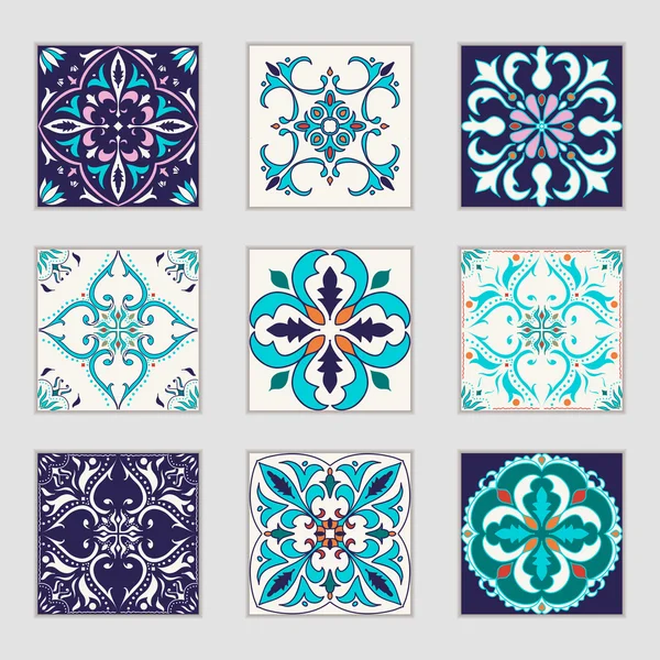 Conjunto de azulejos portugueses vector. Hermosos patrones de colores para el diseño y la moda con elementos decorativos — Archivo Imágenes Vectoriales