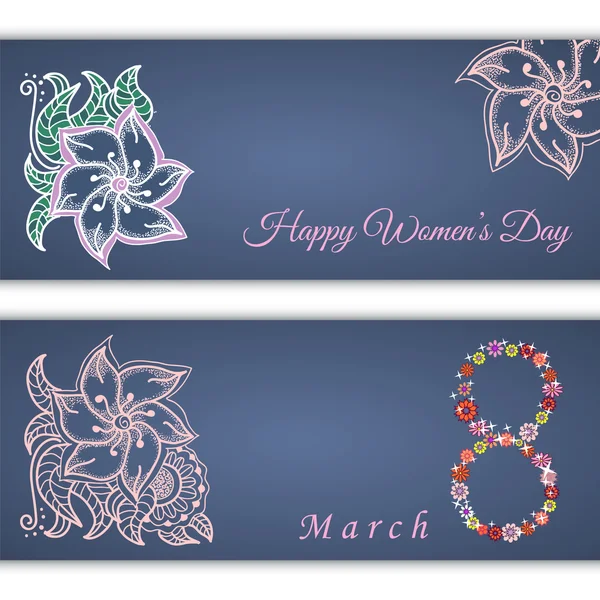 Uppsättning vektor gratulationskort eller banners för 8 mars med plats för text. Happy kvinnodagen — Stock vektor
