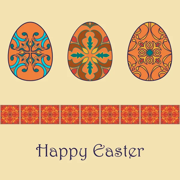 Conjunto de huevos de Pascua aislados vectoriales con hermosos adornos azulejos. Feliz Pascua con borde decorativo — Vector de stock