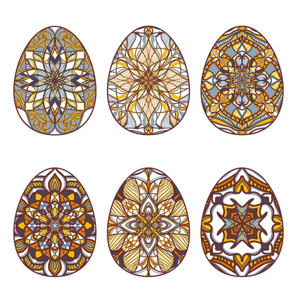 Set of vector easter eggs with beautiful oriental ornaments. Collection of decorative isolated elements to Easter — Stock Vector