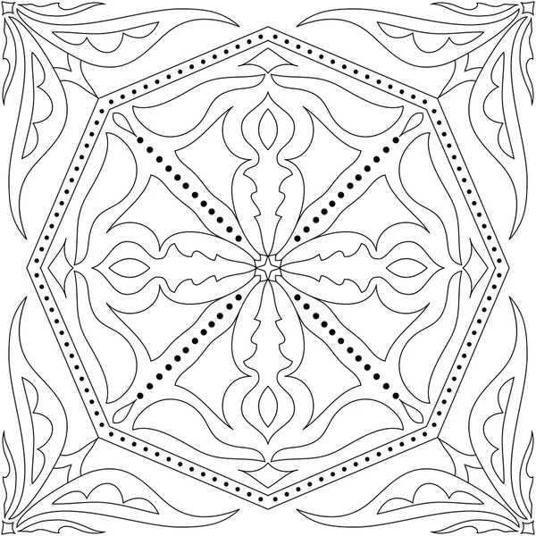 Vektor Malbuch für Erwachsene. quadratische Seite für Entspannung und Meditation. schwarz-weißes Mandala-Muster mit Azulejos-Blumenschmuck — Stockvektor