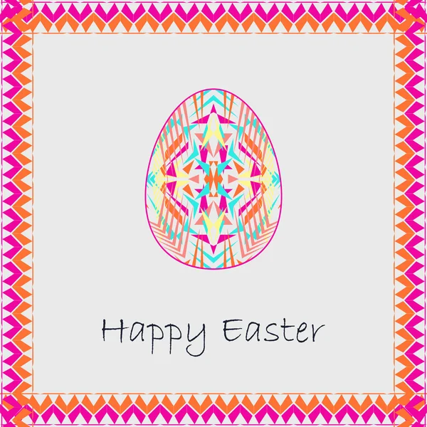 Vector Happy Easter background with easter egg and tribal geometric frame — Stock Vector