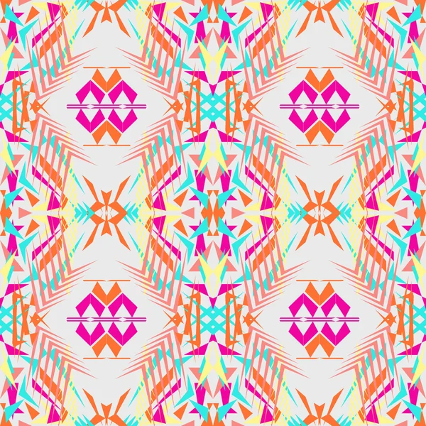 Textura sin costura vectorial. Patrón geométrico tribal. Tendencia electro boho color. Estilo ornamental azteca — Archivo Imágenes Vectoriales