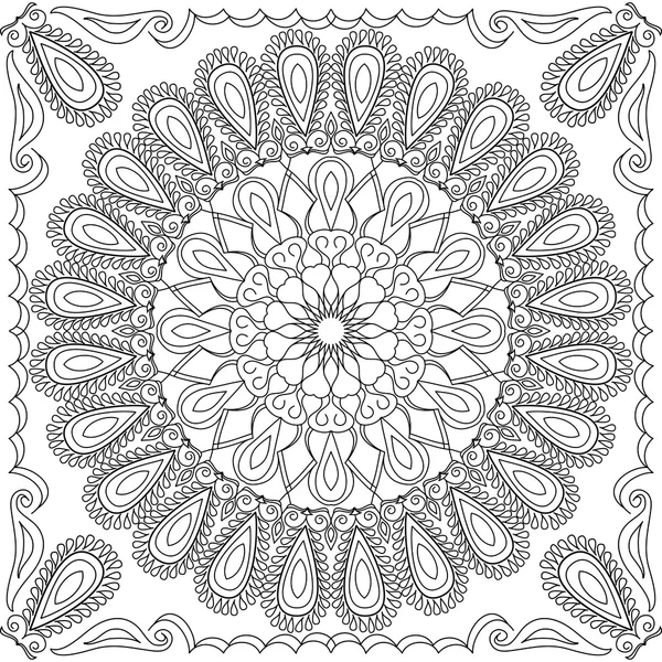 Vektor kifestőkönyv a felnőtt. Négyzet oldal relaxáció és meditáció. Fekete-fehér mandala mintával etnikai indiai dísz — Stock Vector