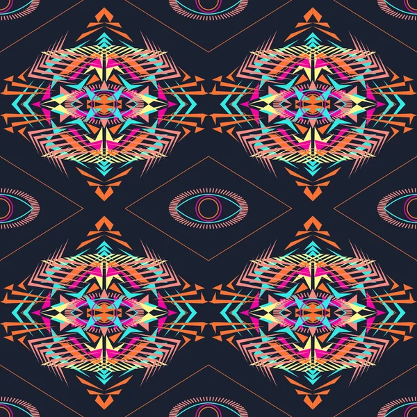 Textura sin costura vectorial. Patrón geométrico tribal. Tendencia electro boho color. Estilo ornamental azteca — Archivo Imágenes Vectoriales