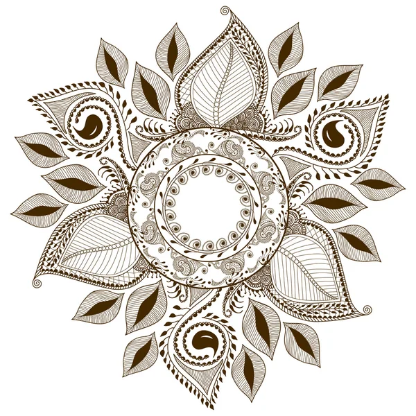 Mandala floreale vettoriale in stile indiano. Fiore ornamentale Mehndi. Modello etnico disegnato a mano — Vettoriale Stock