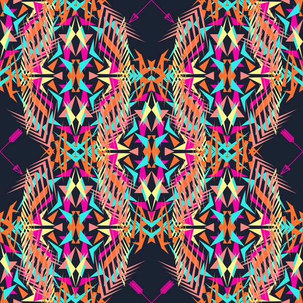 Vector naadloze textuur. Tribal geometrische patroon. Electro boho kleur trend. Azteekse decoratieve stijl — Stockvector