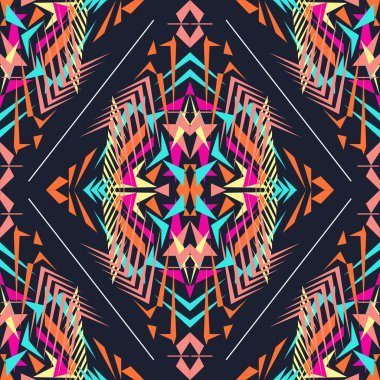Vektör sorunsuz doku. Kabile geometrik desen. Elektro boho renk eğilim. Aztek süs stili