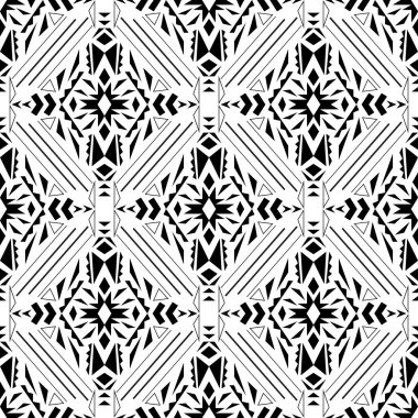 Vektör sorunsuz doku. Siyah ve beyaz kabile geometrik desen