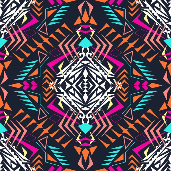 Vector seamless texture. Tribal geometric pattern. Electro boho color trend. Aztec ornamental style — Stock Vector