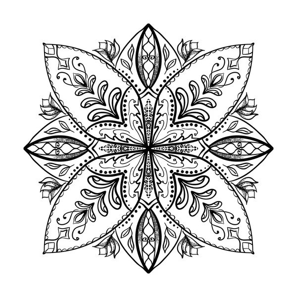 Libro da colorare vettoriale per adulti. Pagina quadrata per rilassarsi e meditare. Modello mandala in bianco e nero con ornamento etnico indiano — Vettoriale Stock