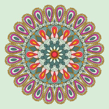 Vektör çiçek renkli mandala. Güzel tasarım öğesi etnik tarzda. Hint, Arap, oryantal motifleri
