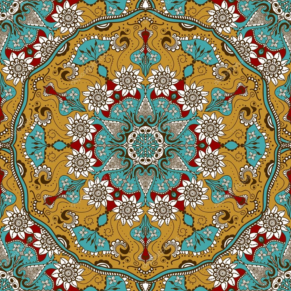 インド風の花曼荼羅とベクターのシームレス テクスチャ 一時的な刺青観賞用背景 ストックベクター C Yulia Lelekova