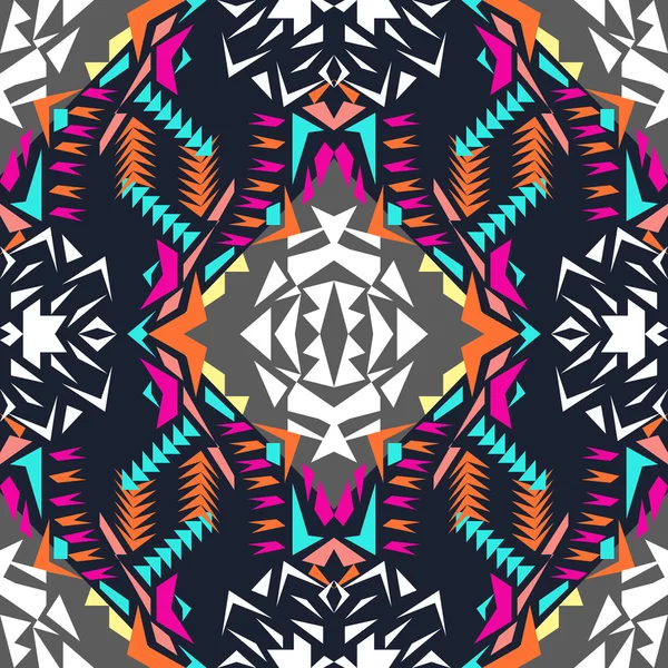 Textura sin costura vectorial. Patrón geométrico tribal. Tendencia electro boho color. Estilo ornamental azteca — Archivo Imágenes Vectoriales