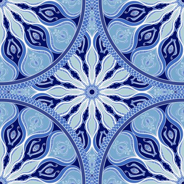 Vektör sorunsuz doku. Güzel mavi mandala desen tasarım ve moda dekoratif elemanları ile için