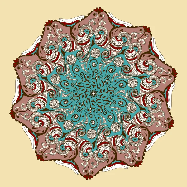 Mandala floral vectorial en estilo indio. Mehndi flor ornamental. Dibujado a mano patrón étnico — Vector de stock