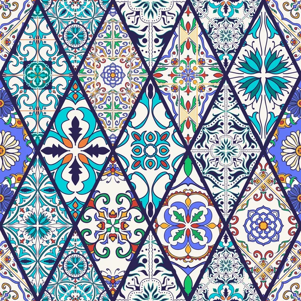 Textura sin costura vectorial. Hermoso patrón de mega patchwork para el diseño y la moda con elementos decorativos — Archivo Imágenes Vectoriales