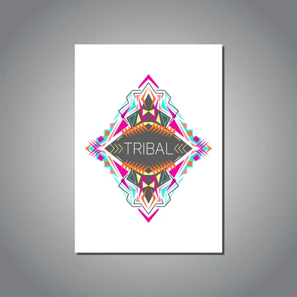 Vektorové geometrické barevná brožura šablona pro podnikání a pozvání. Etnické, kmenové, aztécký styl. Formát A4 rozložení — Stockový vektor