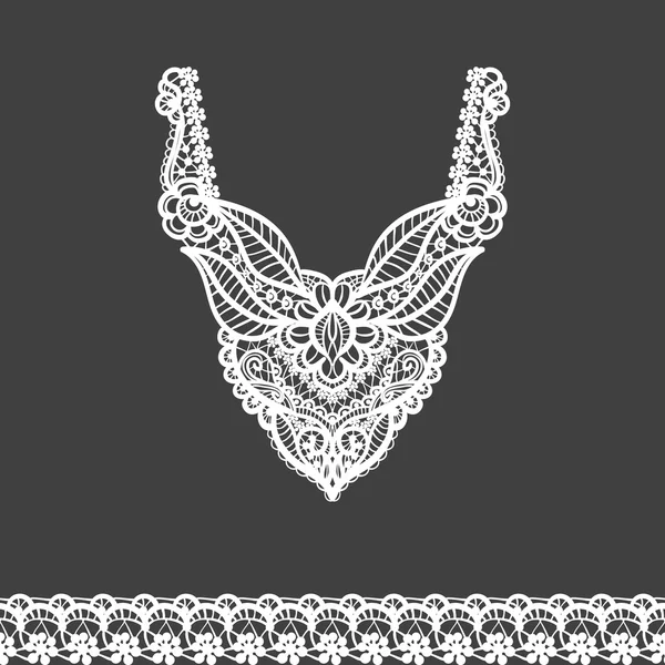 Vector floral hals en ajourpatroon boordmotief voor fashion. Bloemen en bladeren nek afdrukken. Borst lace versiering — Stockvector