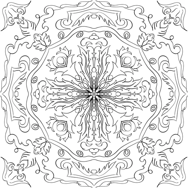 Modèle antique vectoriel noir et blanc. Livre à colorier pour adulte avec des ornements floraux et ethniques — Image vectorielle