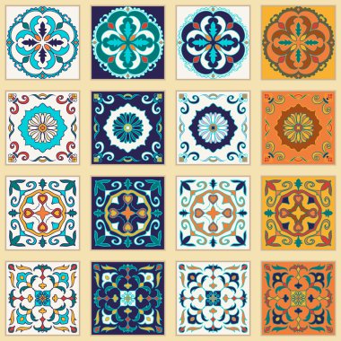 Vektör Portekizce fayans ayarlayın. Tasarım ve moda için güzel renkli desenler