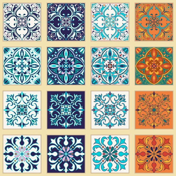 Conjunto vectorial de azulejos portugueses. Hermosos patrones de colores para el diseño y la moda — Archivo Imágenes Vectoriales