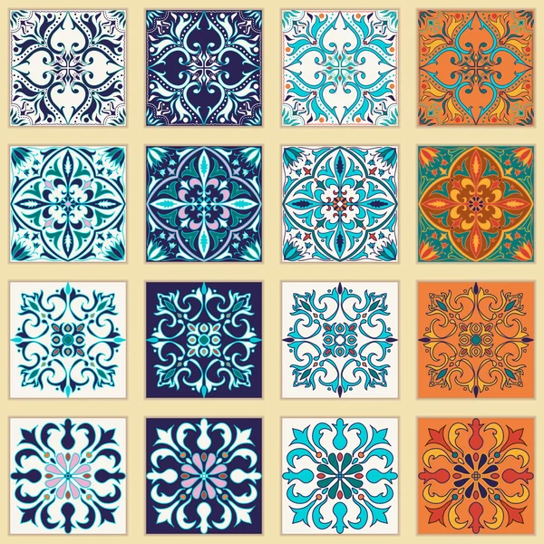 Set vectorial de plăci portugheze. Modele colorate frumoase pentru design și modă — Vector de stoc