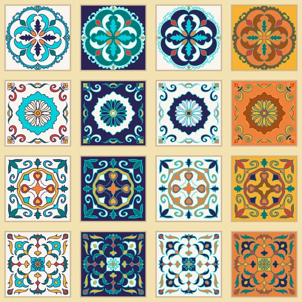 Conjunto vectorial de azulejos portugueses. Hermosos patrones de colores para el diseño y la moda — Vector de stock