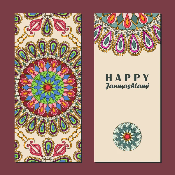 Conjunto vectorial de tarjetas de invitación o pancartas verticales a Krishna Janmashtami — Vector de stock