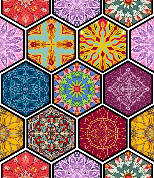 Tekstura wektor. Mega piękne mozaiki mozaiki designu i mody z elementów dekoracyjnych w sześciokątne kształty — Wektor stockowy