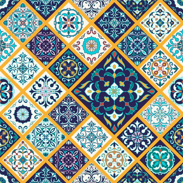 Textura sin costura vectorial. Hermoso patrón de mega patchwork para el diseño y la moda con elementos decorativos — Archivo Imágenes Vectoriales