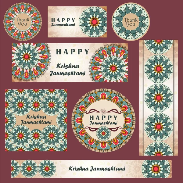 Vektor set banner untuk Krishna Janmashtami - Stok Vektor