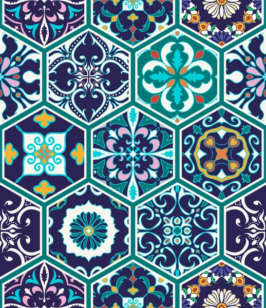 Textura sin costura vectorial. Hermoso patrón de mega patchwork para el diseño y la moda con elementos decorativos — Archivo Imágenes Vectoriales