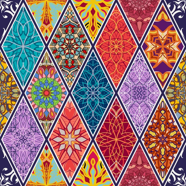 Vektör sorunsuz doku. Güzel mega patchwork mozaik desen tasarım ve moda rhombus dekoratif elemanları ile için