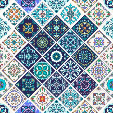 Vektör sorunsuz doku. Güzel patchwork desen tasarım ve moda dekoratif elemanları ile için
