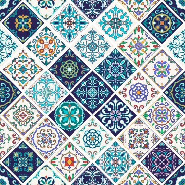 Vektör sorunsuz doku. Güzel patchwork desen tasarım ve moda dekoratif elemanları ile için