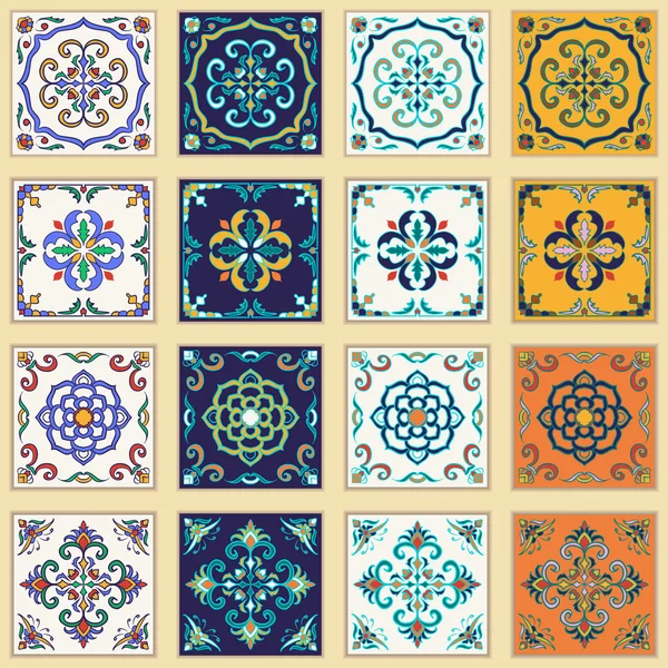 Vector set of Portuguese tiles. Beautiful colored patterns for design and fashion — Stock Vector