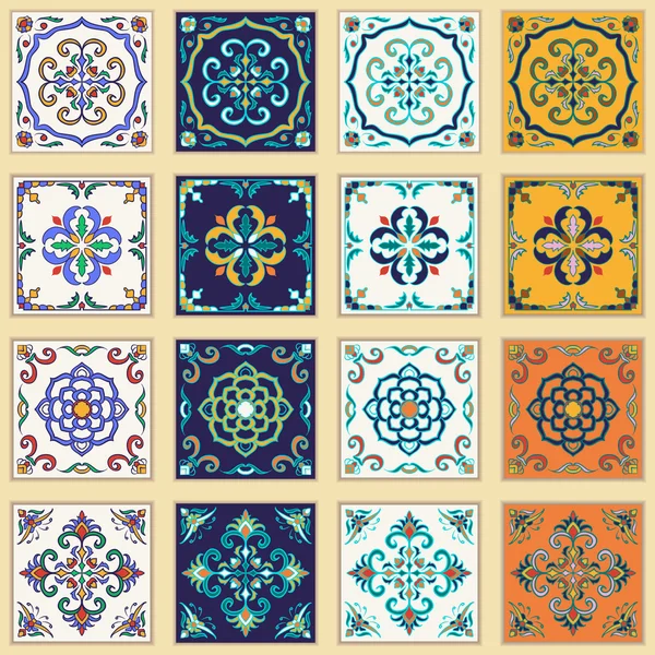 Ensemble vectoriel de tuiles portugaises. Beaux motifs colorés pour le design et la mode — Image vectorielle