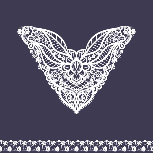 Vector floral neckline and lace border design for fashion. Flowers and leaves neck print. Chest lace embellishment — Stock Vector