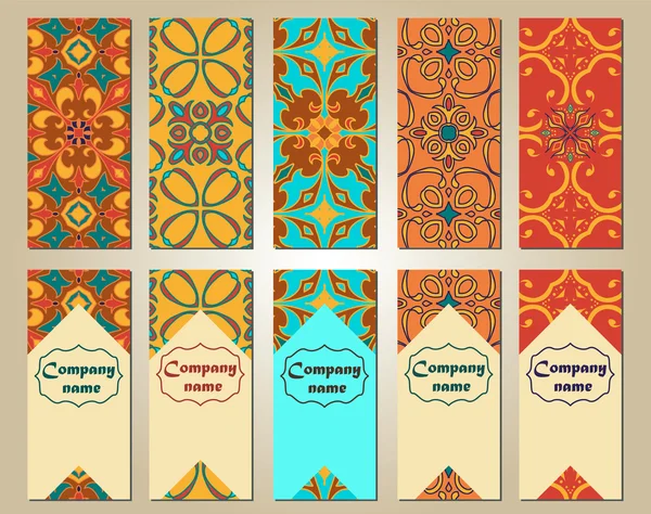 Conjunto vectorial de coloridos banners verticales para negocios e invitaciones. Portugués, Talavera, marroquí; árabe; ornamentos asiáticos — Vector de stock