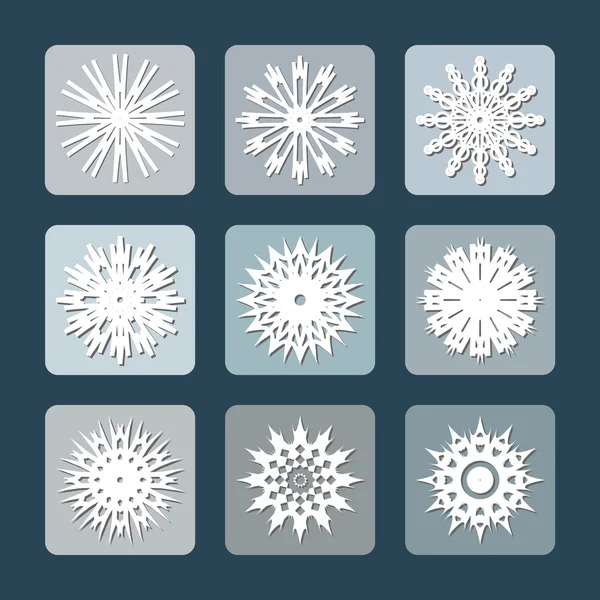 Copo de nieve icono plano conjunto — Vector de stock