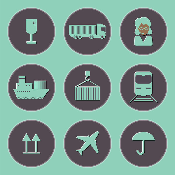 Flat shipping and cargo icon set