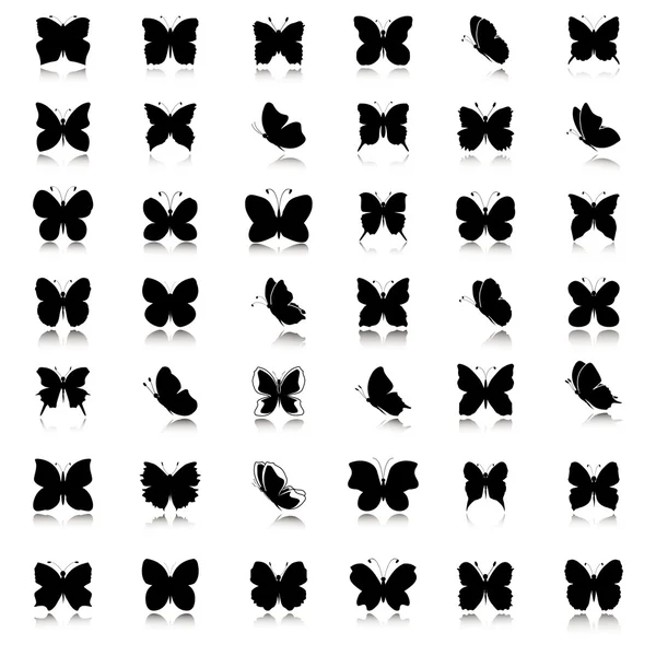 Great collection of butterflies silhouettes — Stock Vector