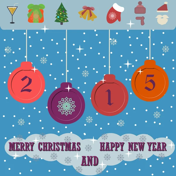快乐圣诞和 2015 年新的一年快乐背景与平圣诞节图标 — 图库矢量图片