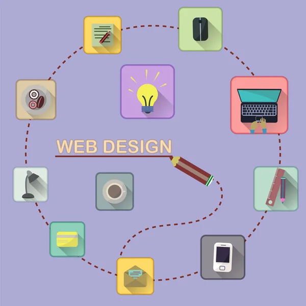 Web tasarım konsepti. Düz simgeler kümesi — Stok Vektör