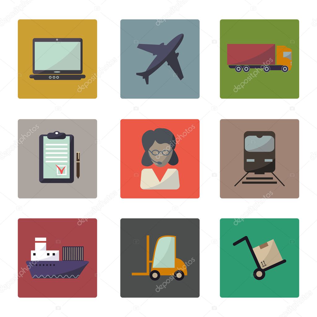 Flat shipping and cargo icon set