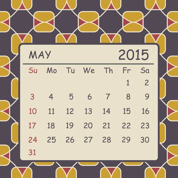 Calendar may 2015 design. Geometric pattern background — Stock Vector