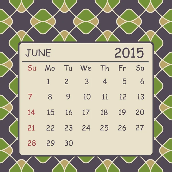 Calendar june 2015 design. Geometric pattern background — Stock Vector