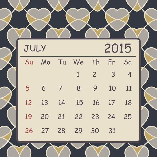 Calendar july 2015 design. Geometric pattern background — Stock Vector