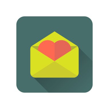 Sevgililer günü aşk mektubu düz simgesiyle uzun gölge